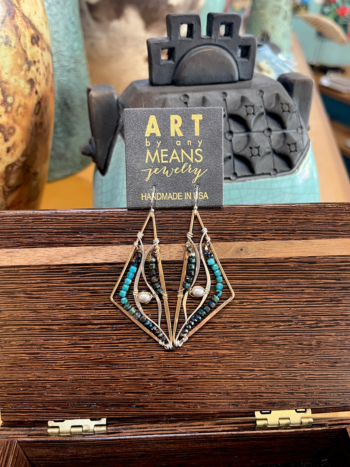 E85565 Apatite Apex Drop Earrings by Art By Any Means