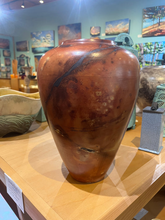 Medium Salmon Saggar Vase by Tim Scull