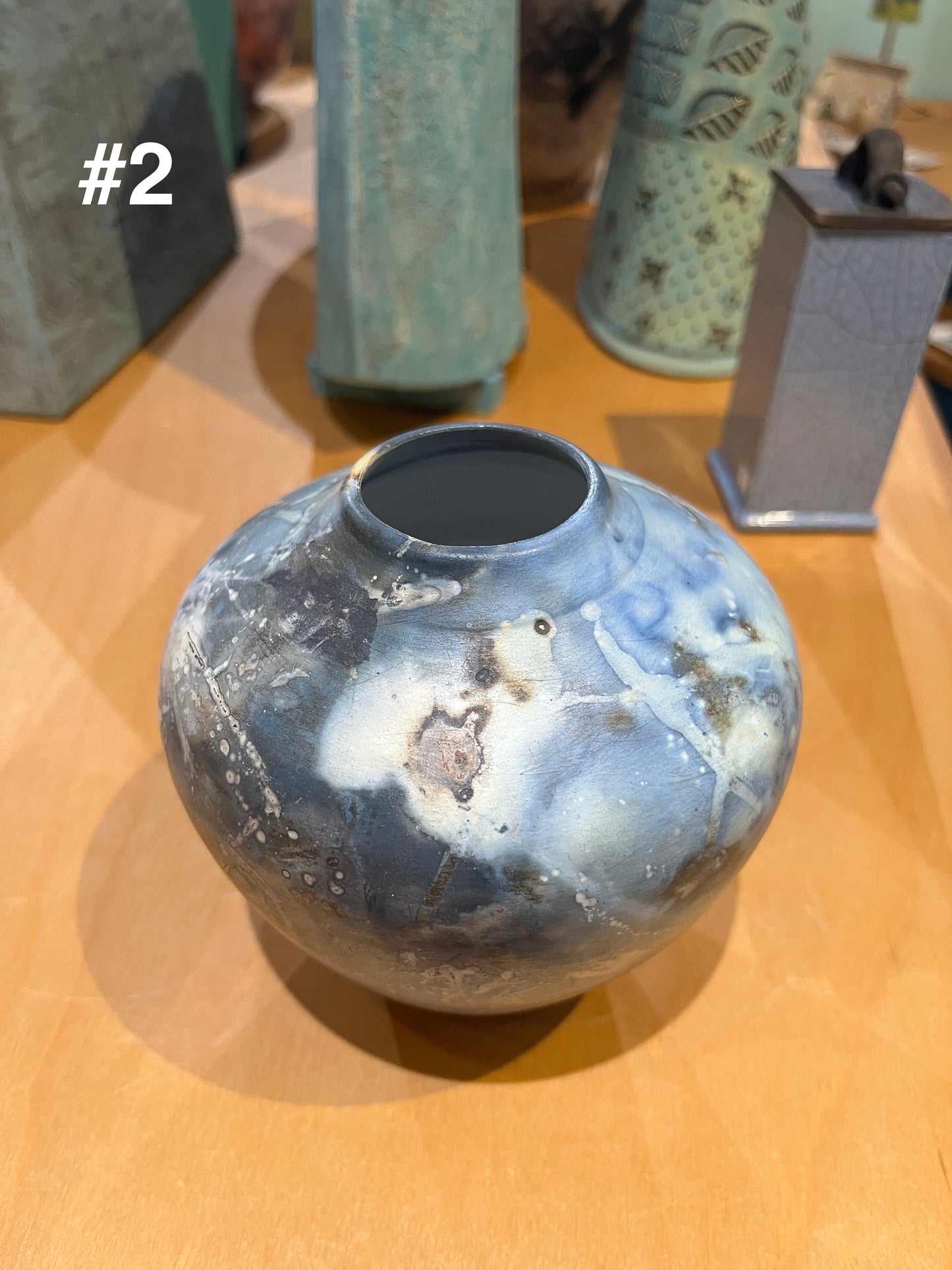 Small Blue Saggar Globe Vase by Tim Scull