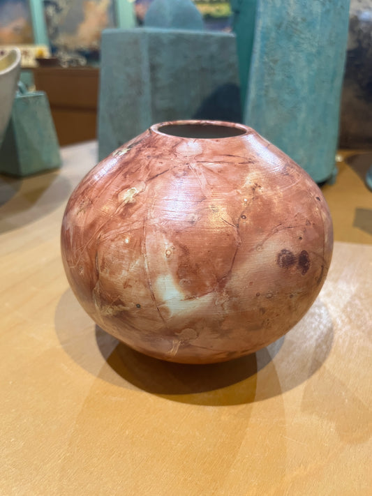 Small Salmon Saggar Vase by Tim Scull