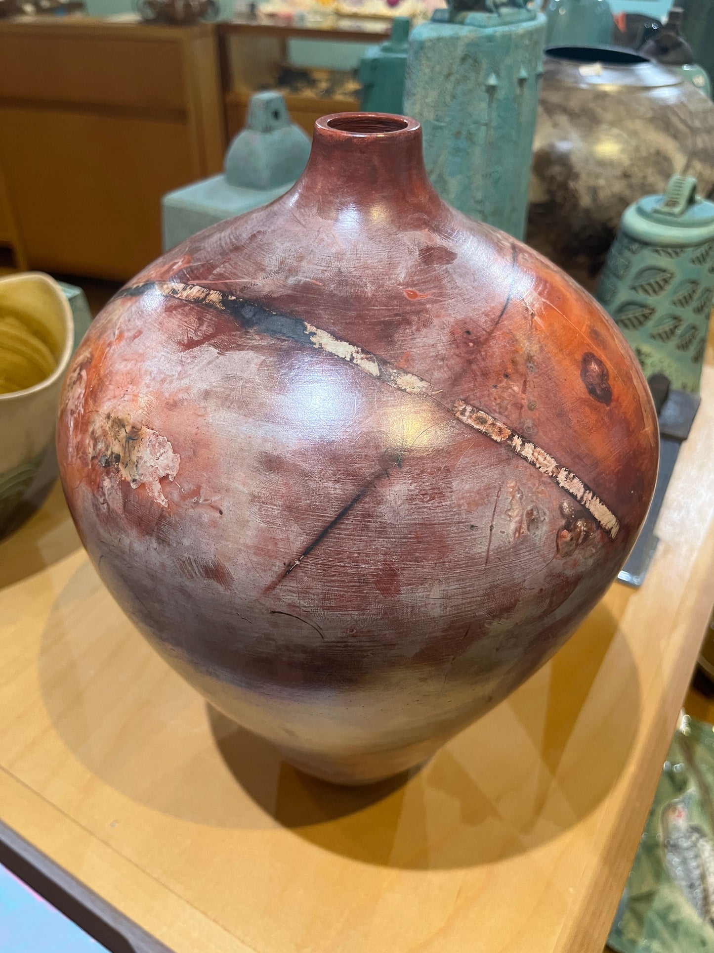 Large-Medium Salmon Saggar Vase by Tim Scull
