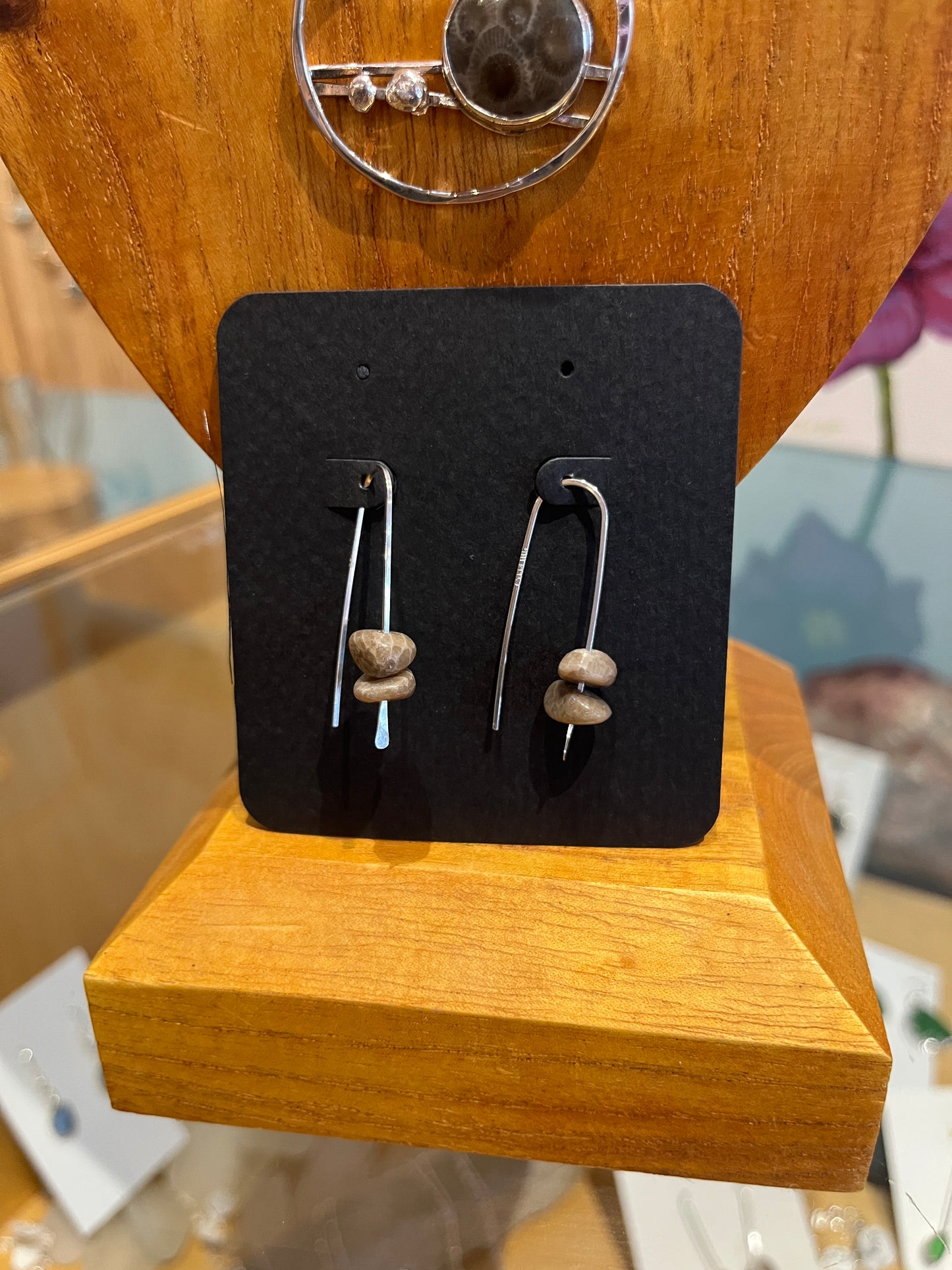 Petoskey Stone Pin Earrings by Meg Tang