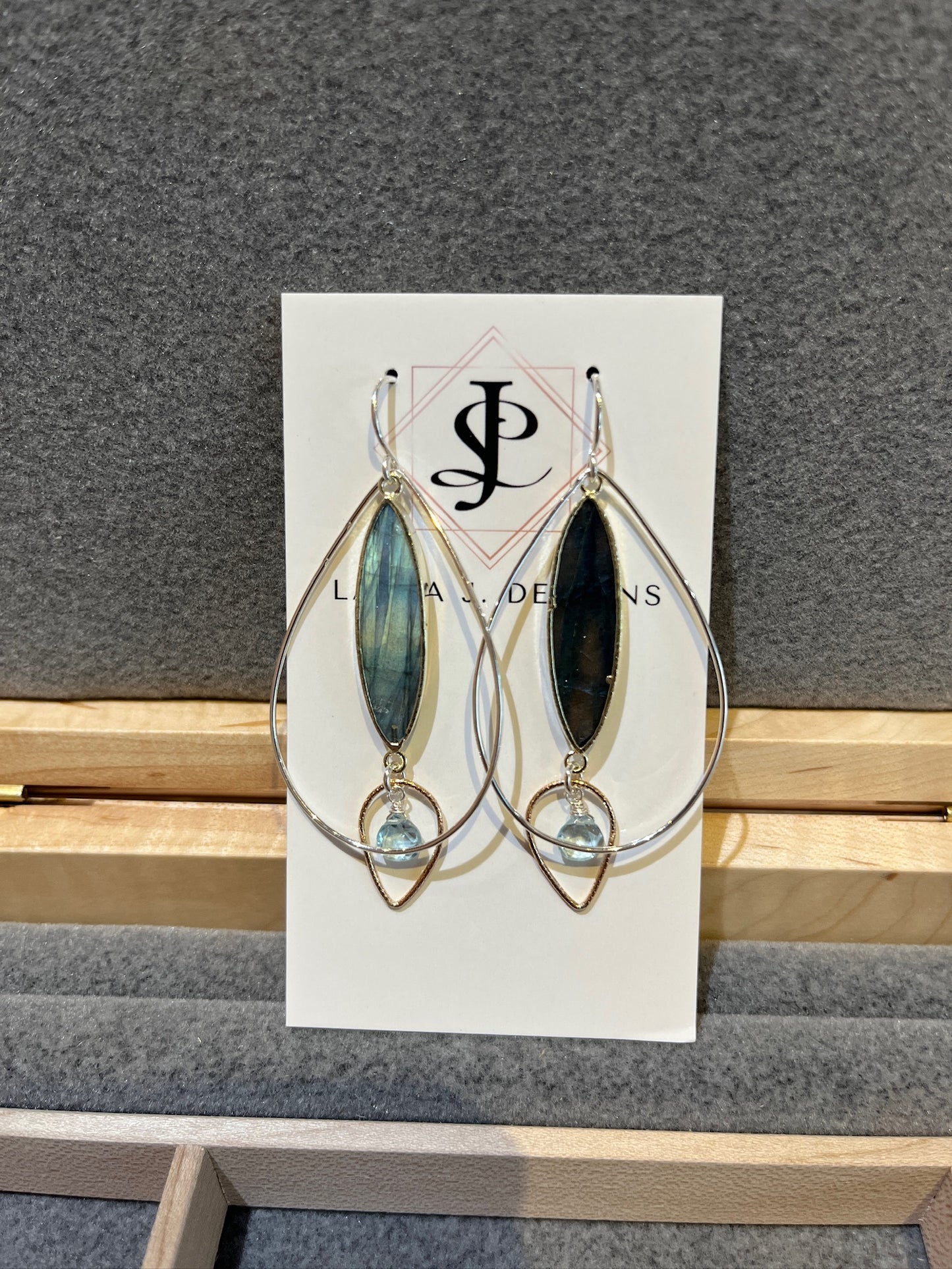 E8122 Silver Labradorite Water Lily Earrings by Laura J