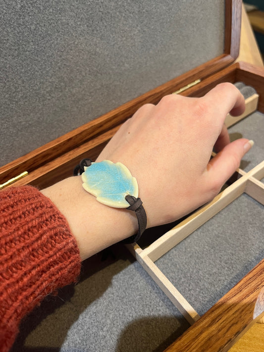 B1 Leaf Ceramic and Leather Bracelet by Kim Krumrey