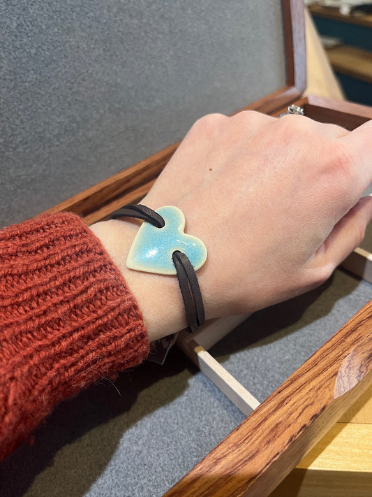 B22 Heart Ceramic and Leather Bracelet by Kim Krumrey