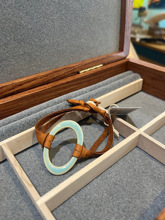 B4 Large Oval Ceramic and Leather Bracelet by Kim Krumrey