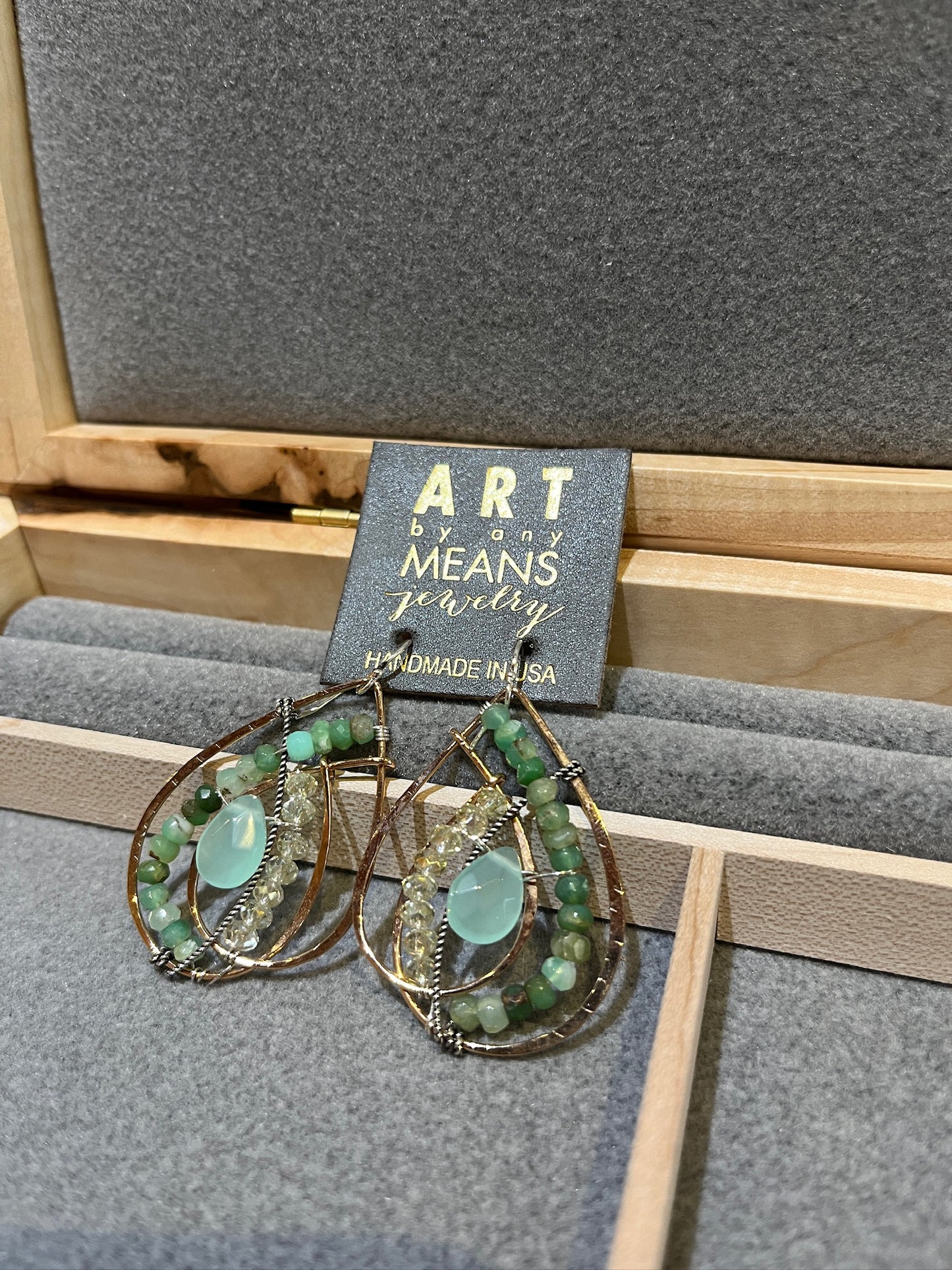 E79250 Chrysoprase Drop Earrings by Art by Any Means