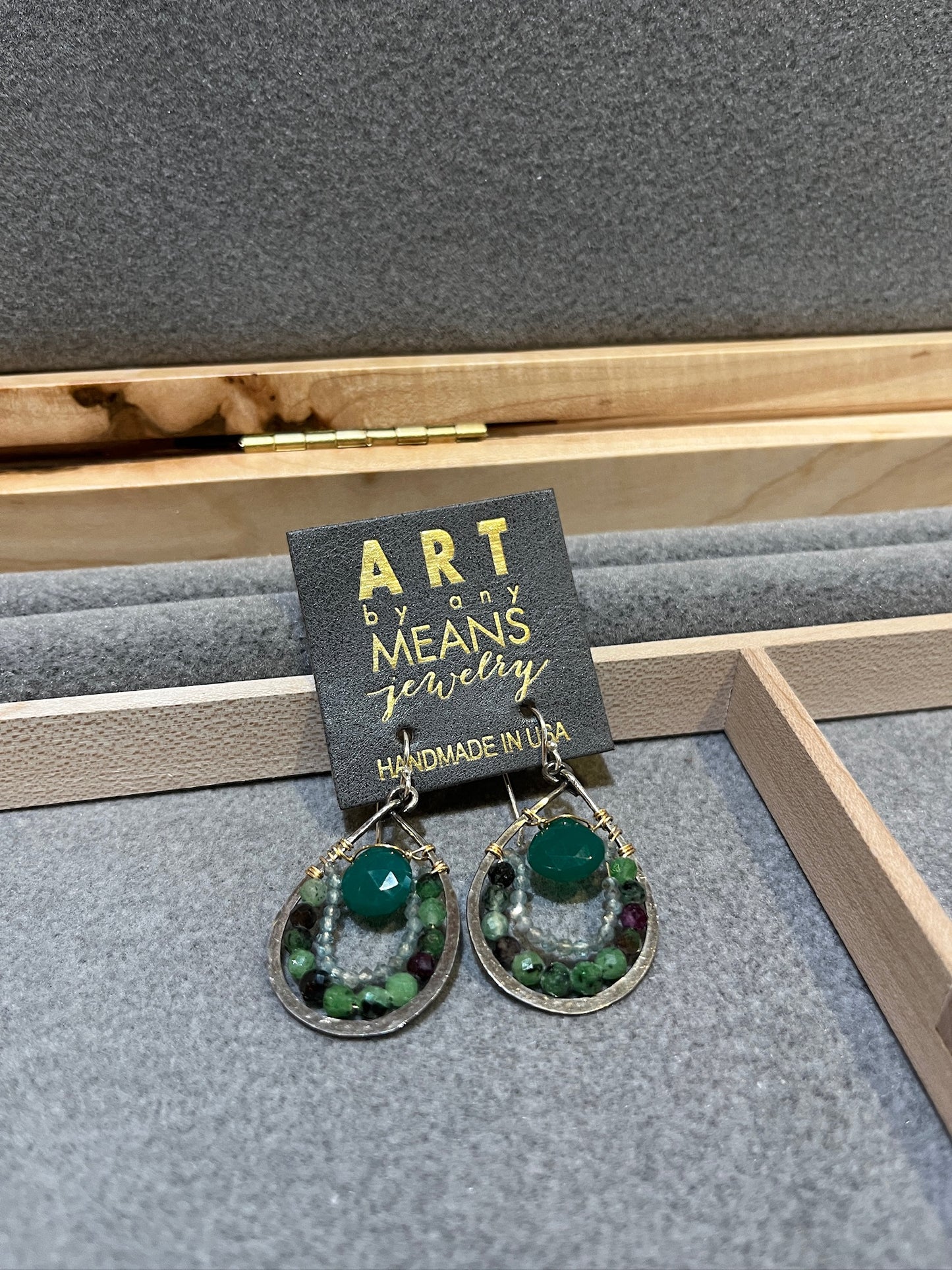 E77835 Green Onyx Drop Earrings by Art by Any Means