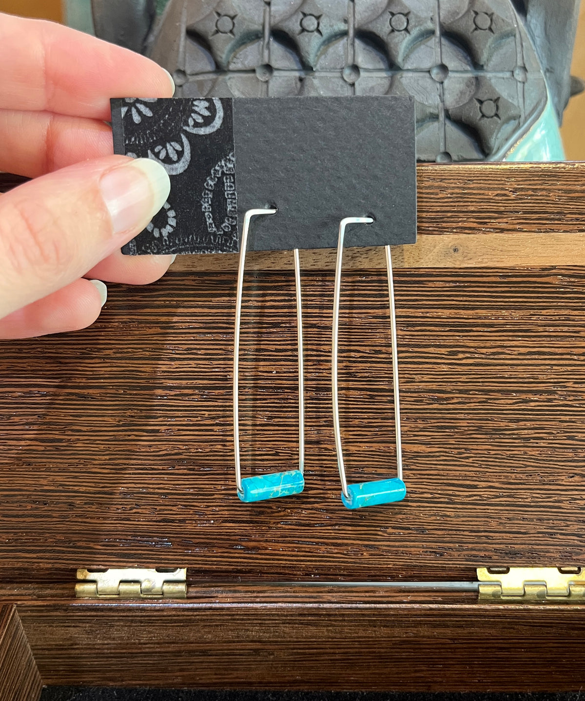 GS489 Gemstone Rectangle Hoops by Linda Trent
