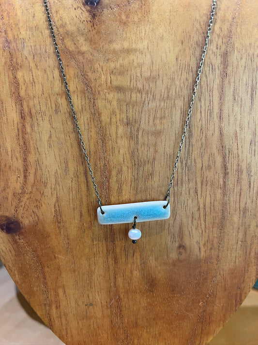 K14 Ceramic Bar Necklace with Bead