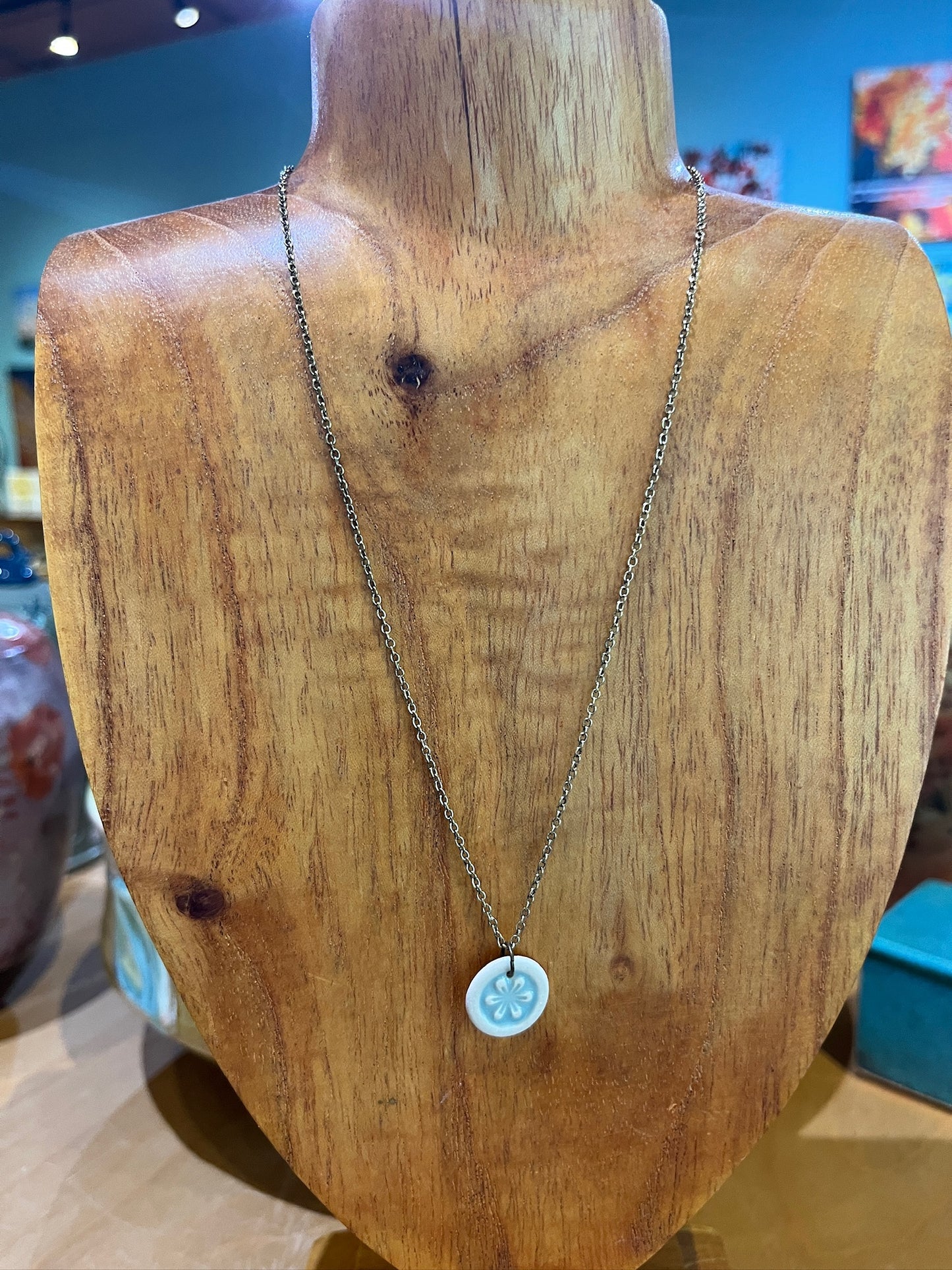 k2 Flower Medallion Ceramic Necklace by Kim Krumrey