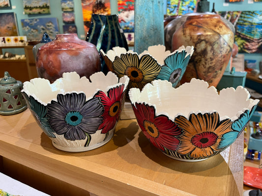 Carved Flower Bowl by Terrapin Tile