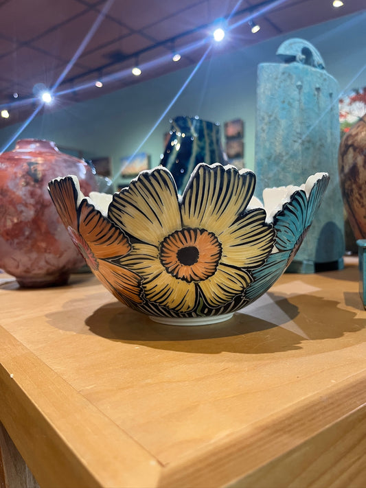 Carved Flower Bowl by Terrapin Tile