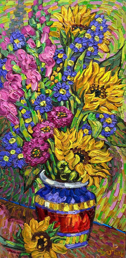 Circles, Chartreuse and Sunflowers by Kevin Barton
