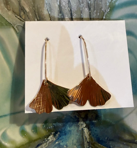 Large gold filled ginkgo earrings by Meg Tang