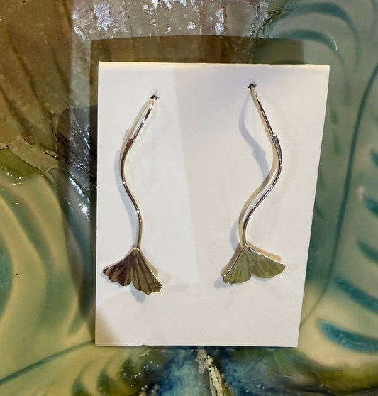 Long wire ginkgo leaf earring by Meg Tang