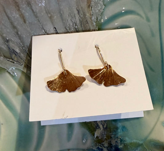 Small gold filled ginkgo earrings by Meg Tang