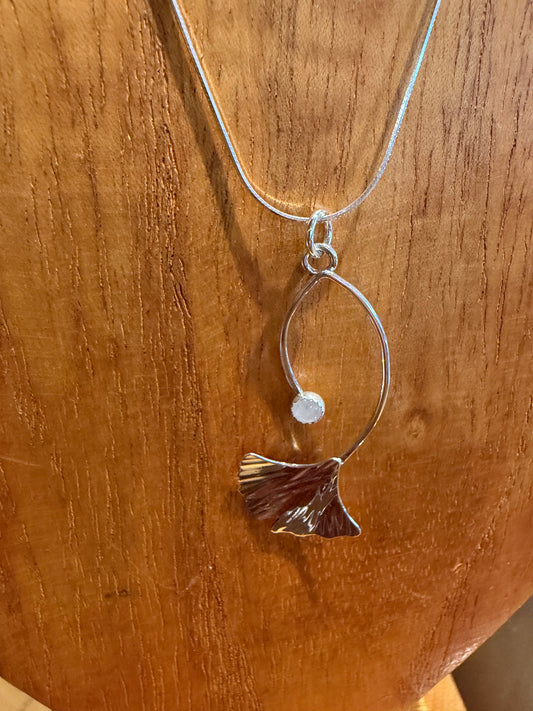 Ginkgo and Moonstone Pendant by Meg Tang