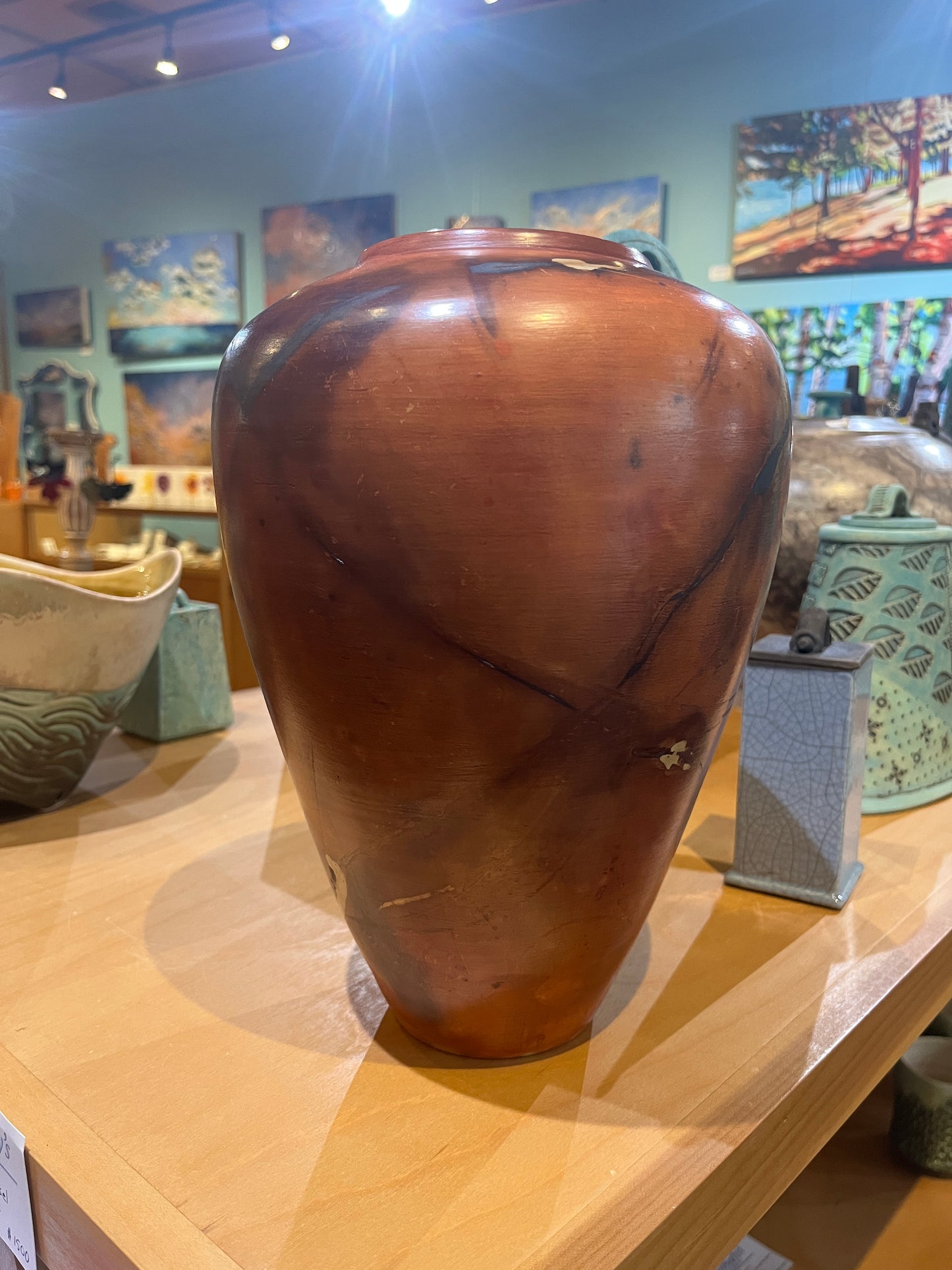 Medium Salmon Saggar Vase by Tim Scull