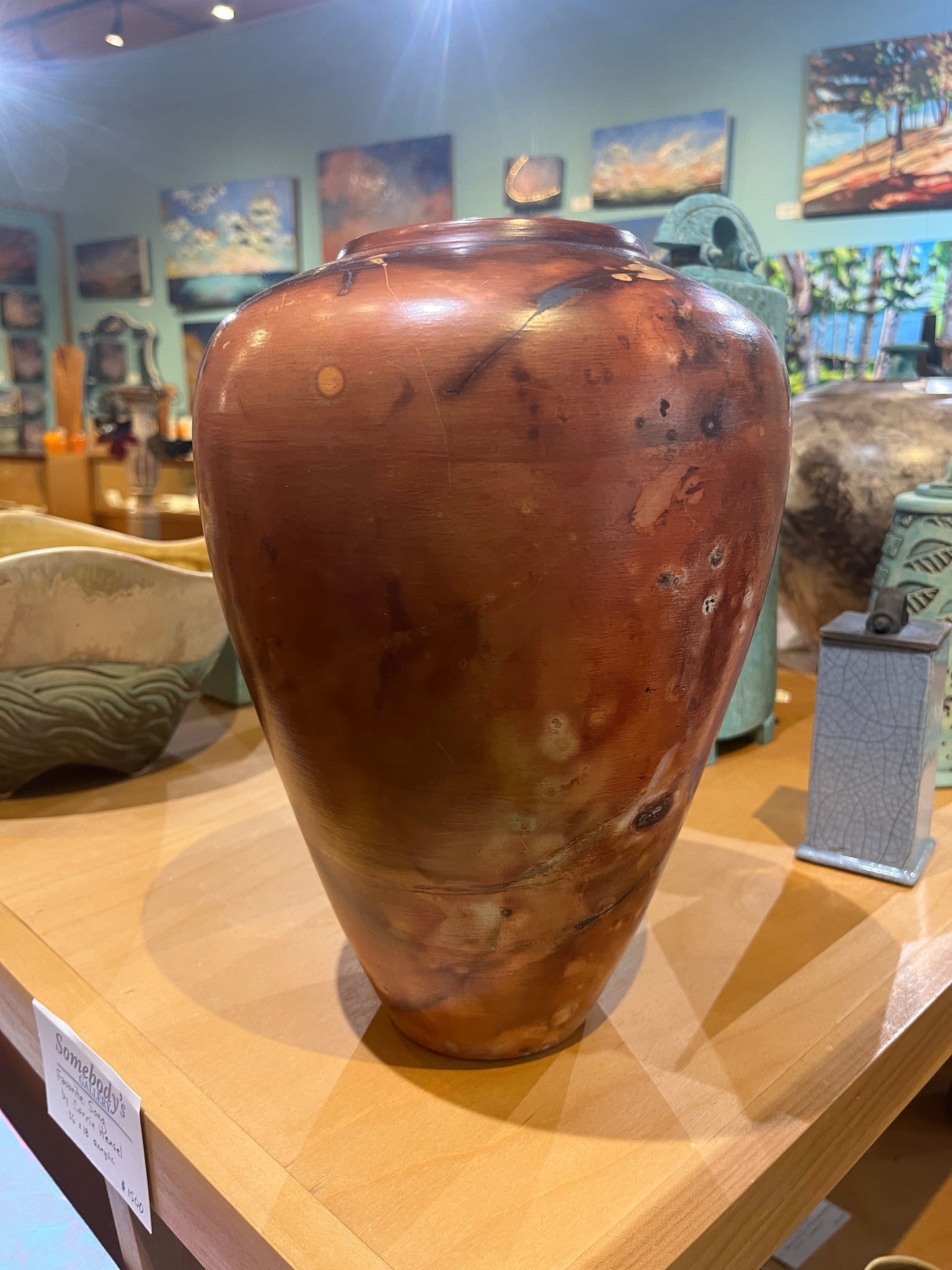 Medium Salmon Saggar Vase by Tim Scull
