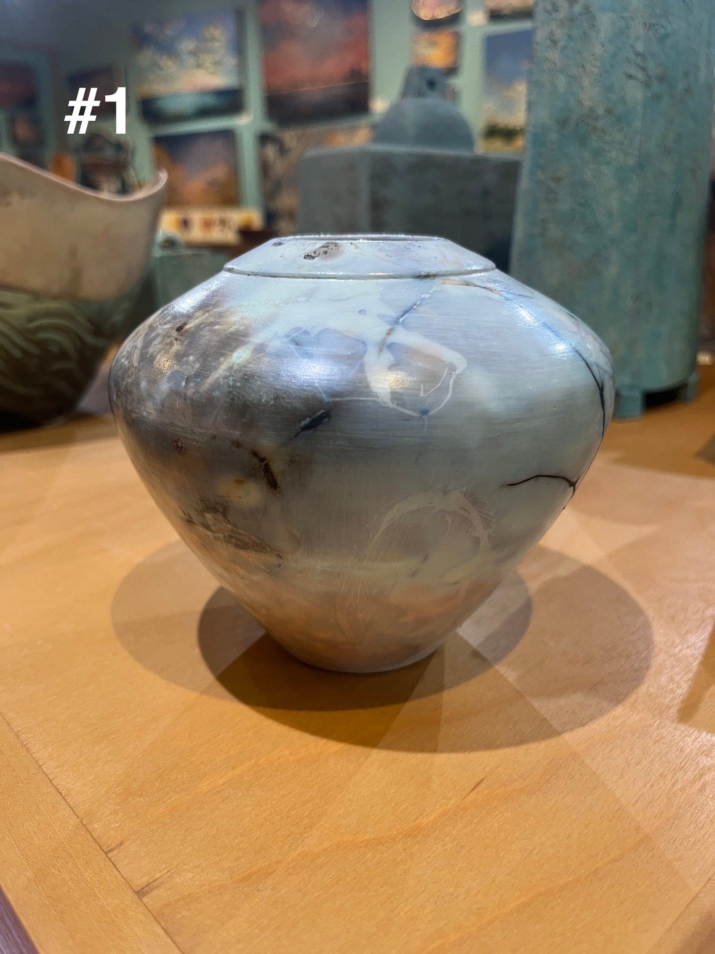 Small Blue Saggar Globe Vase by Tim Scull