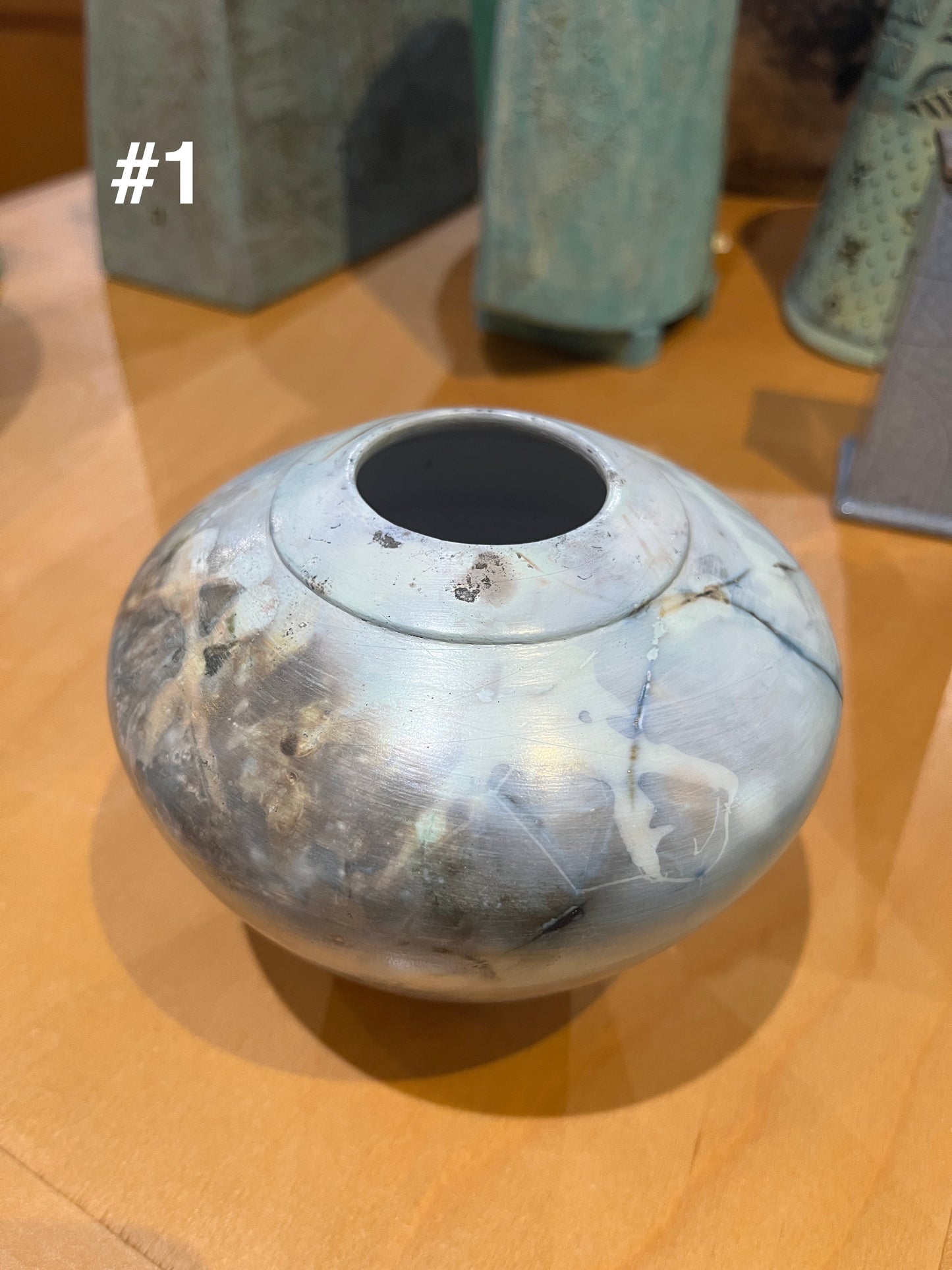 Small Blue Saggar Globe Vase by Tim Scull
