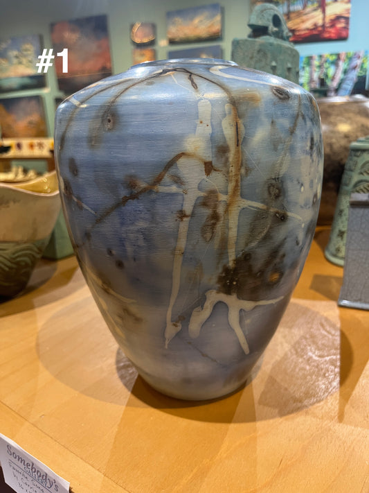 Medium Blue Saggar Vase by Tim Scull