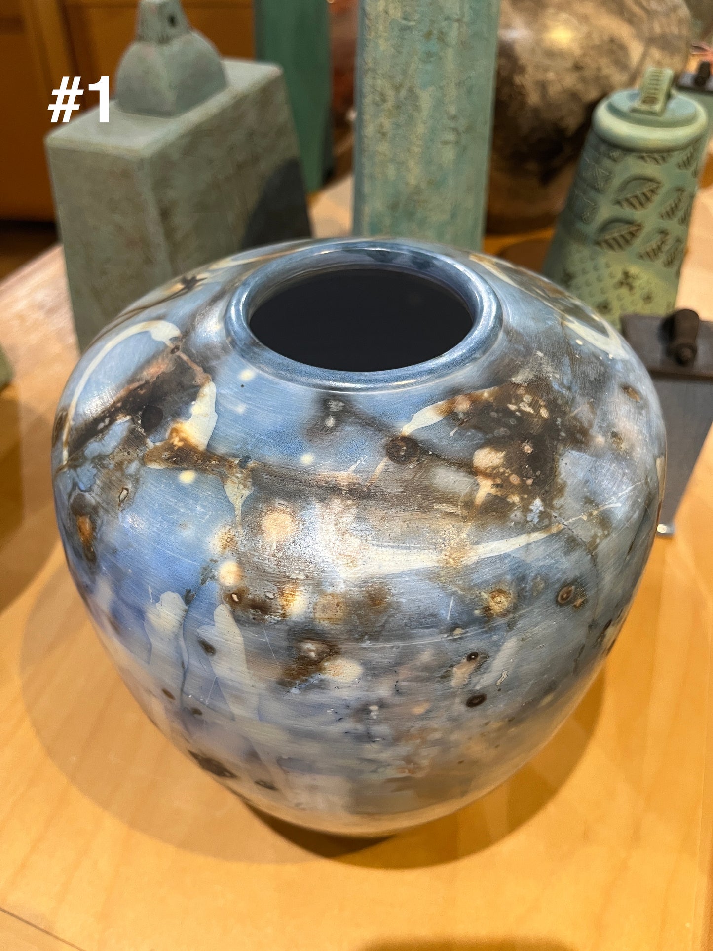Medium Blue Saggar Vase by Tim Scull