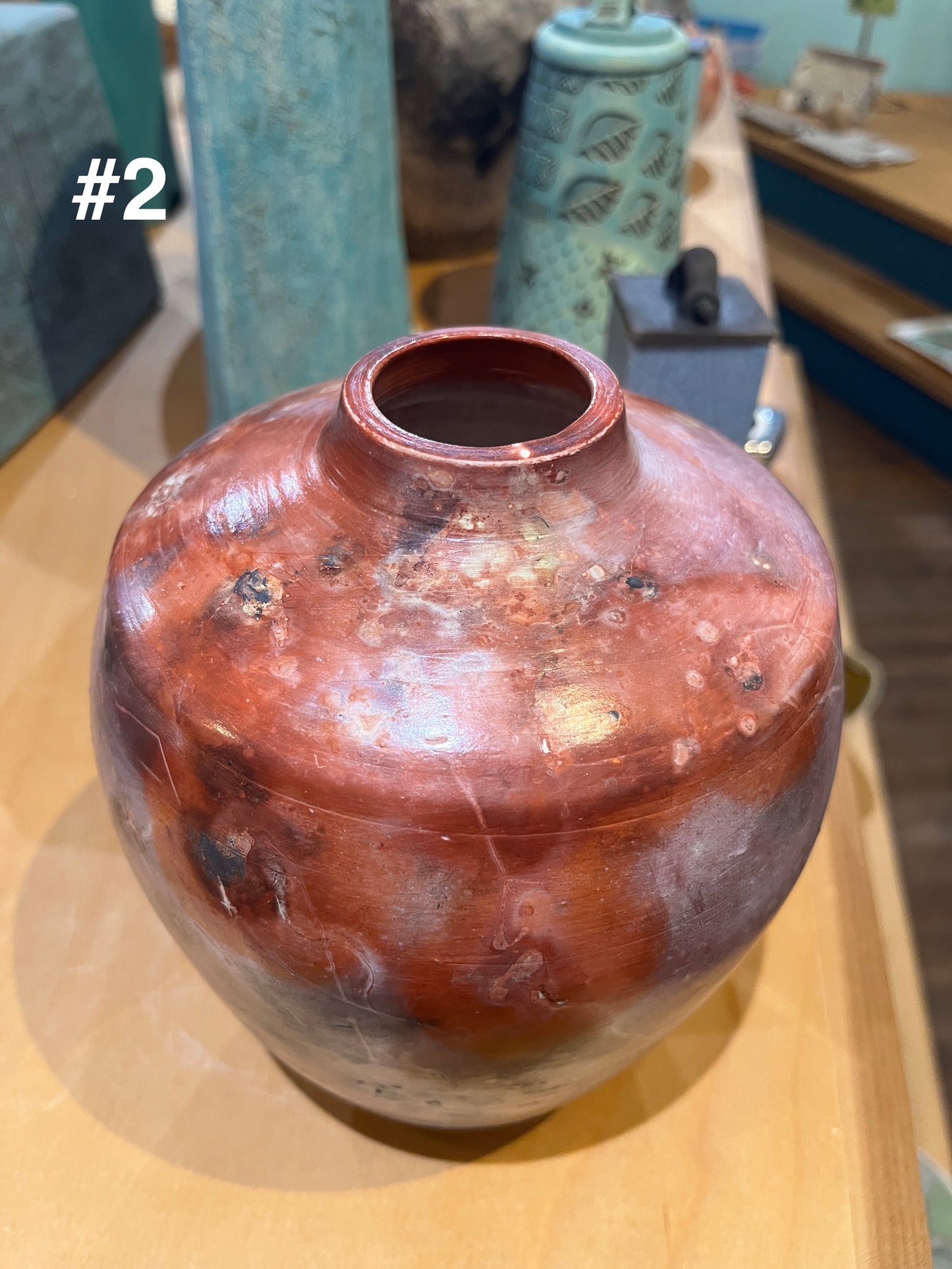Medium-Small Salmon Saggar Vase by Tim Scull