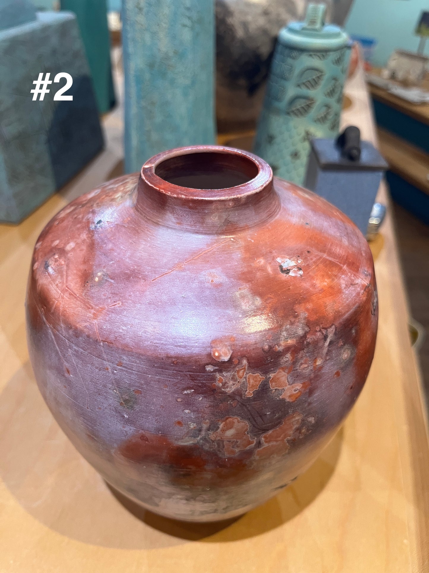 Medium-Small Salmon Saggar Vase by Tim Scull