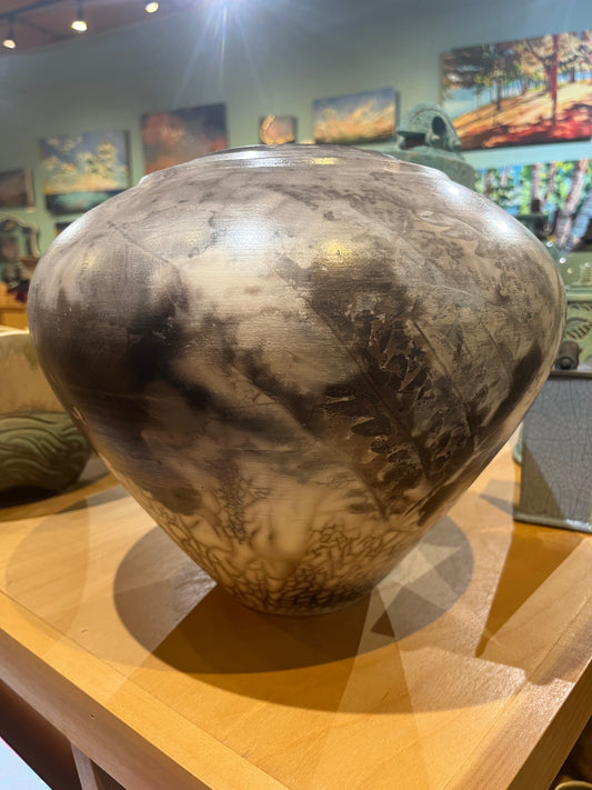 Sawdust Fired Large Globe Vase by Tim Scull