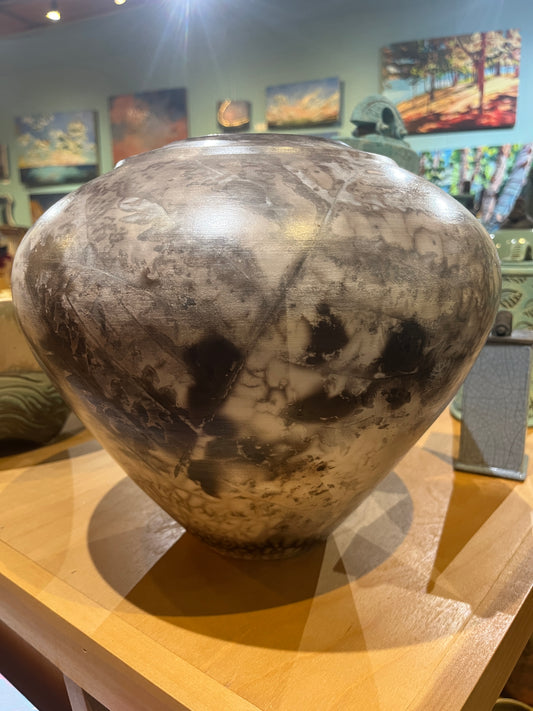 Sawdust Fired Large Globe Vase by Tim Scull