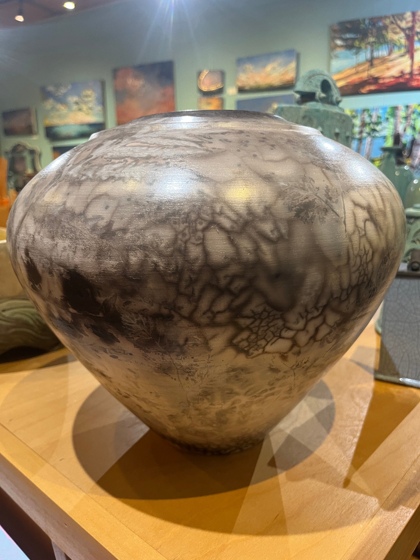 Sawdust Fired Large Globe Vase by Tim Scull