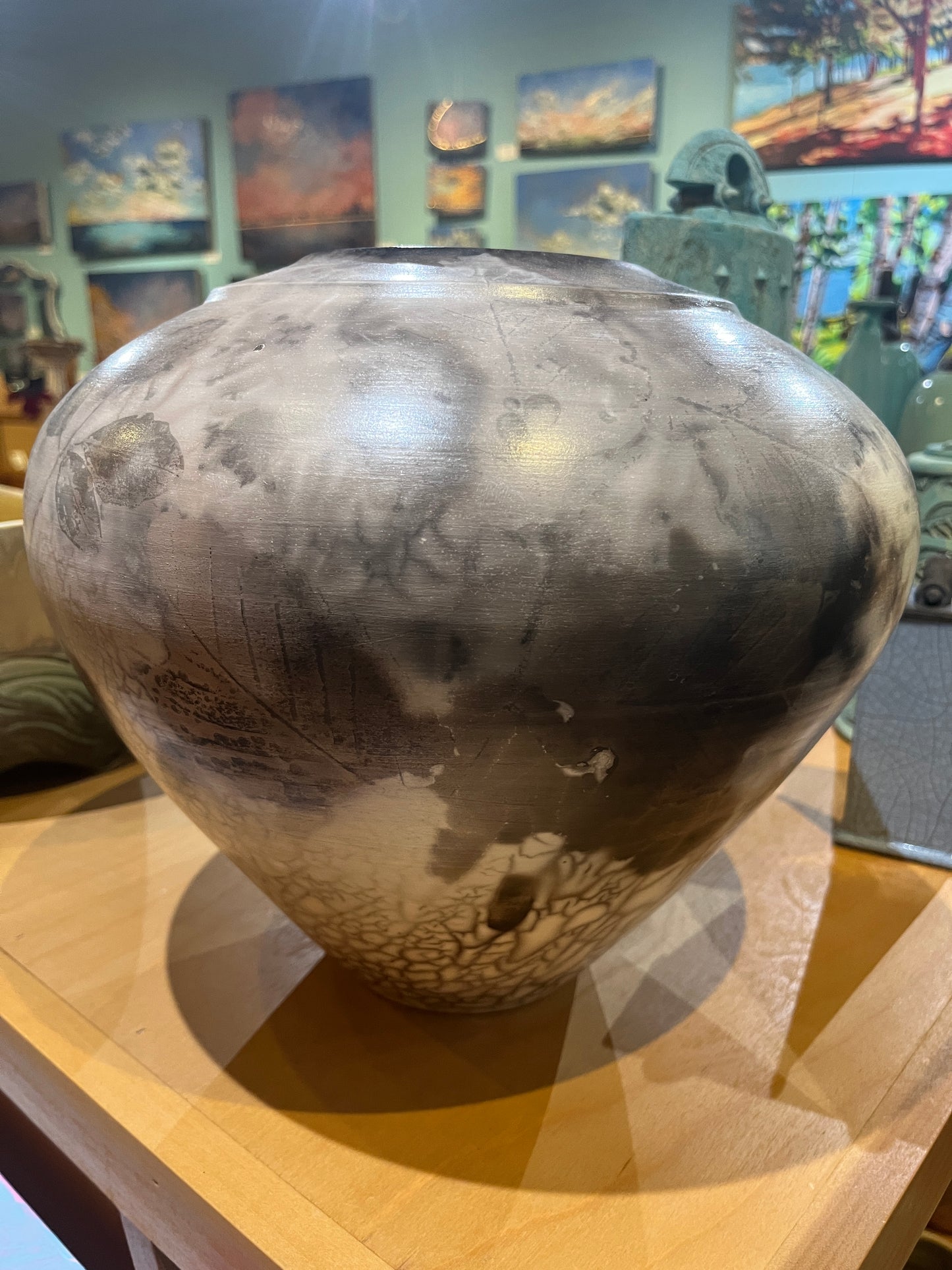 Sawdust Fired Large Globe Vase by Tim Scull
