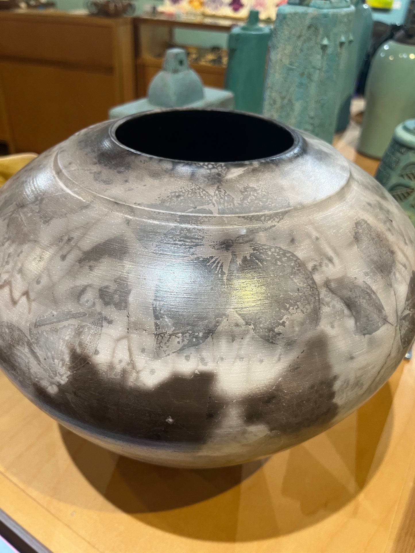 Sawdust Fired Large Globe Vase by Tim Scull