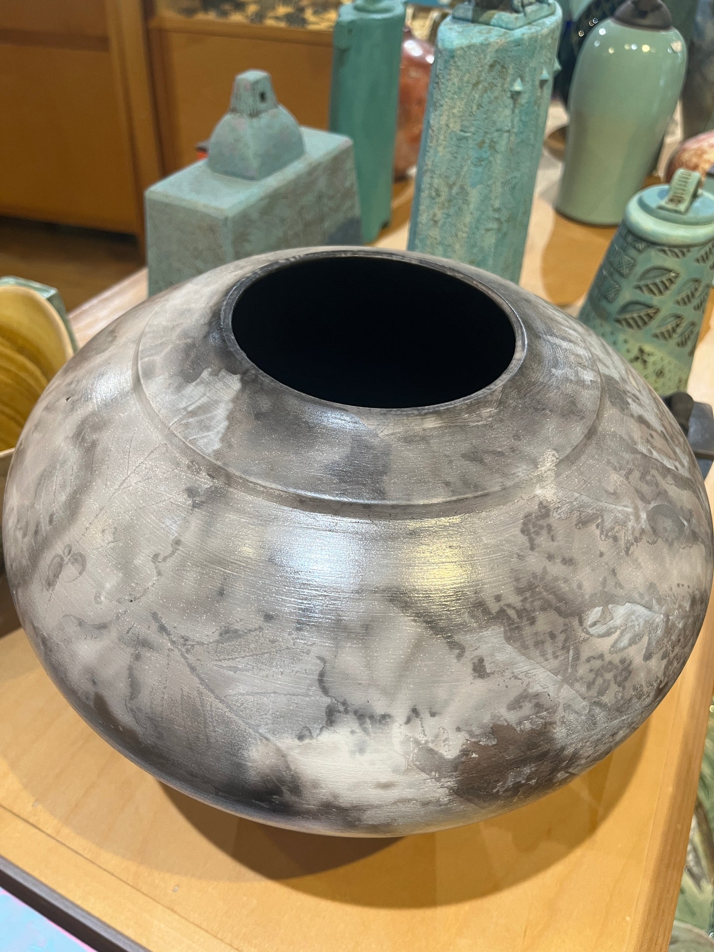 Sawdust Fired Large Globe Vase by Tim Scull