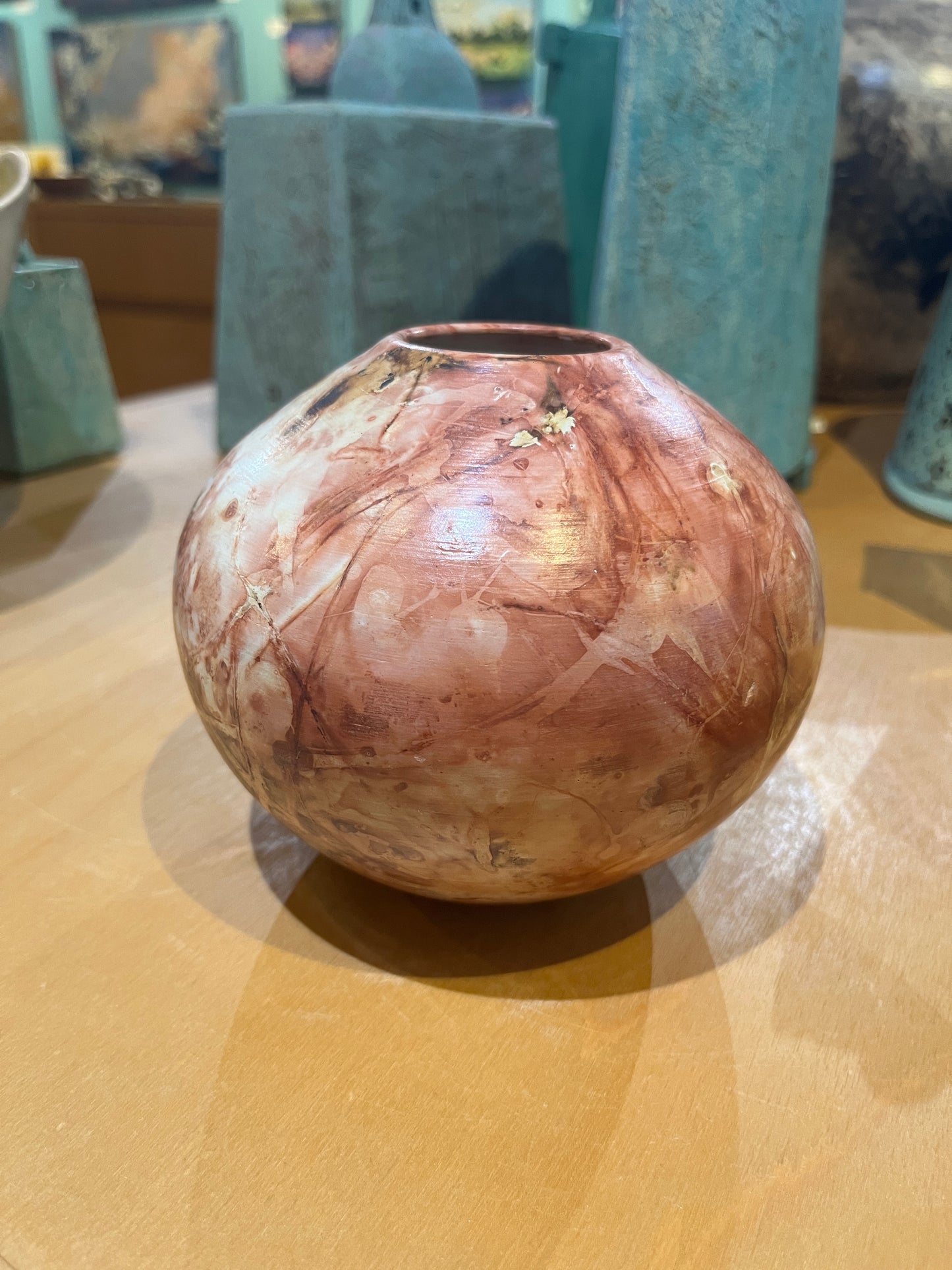 Small Salmon Saggar Vase by Tim Scull