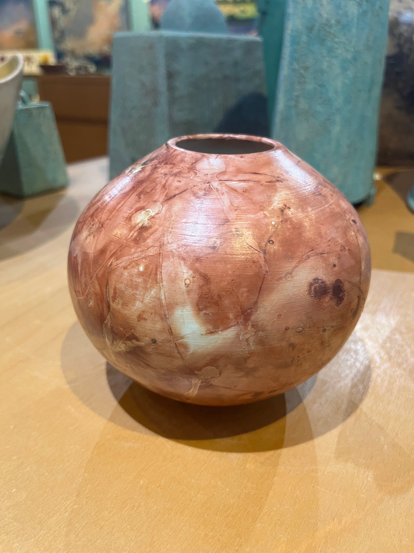 Small Salmon Saggar Vase by Tim Scull