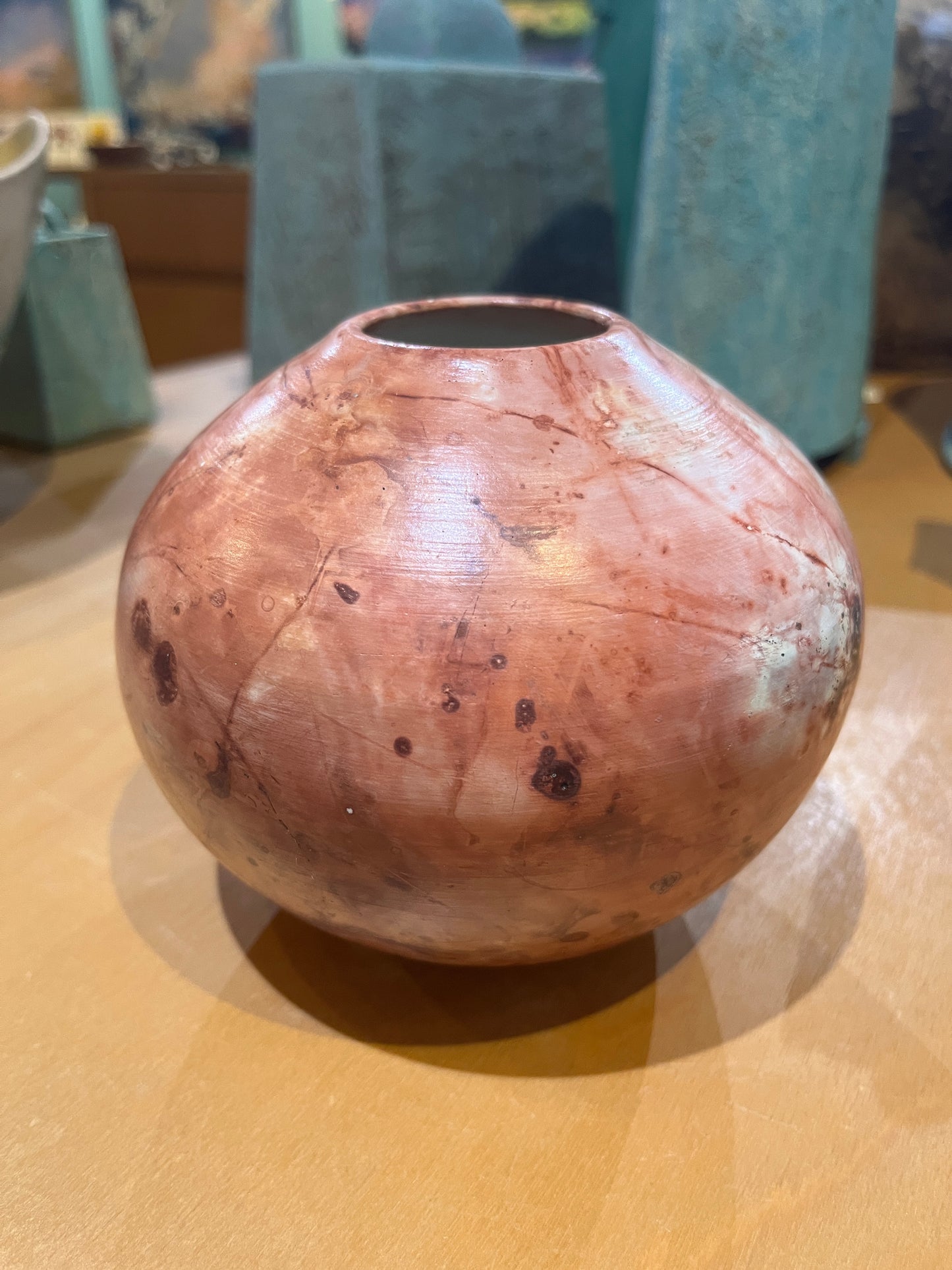 Small Salmon Saggar Vase by Tim Scull