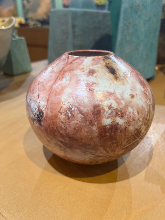 Small Salmon Saggar Vase by Tim Scull
