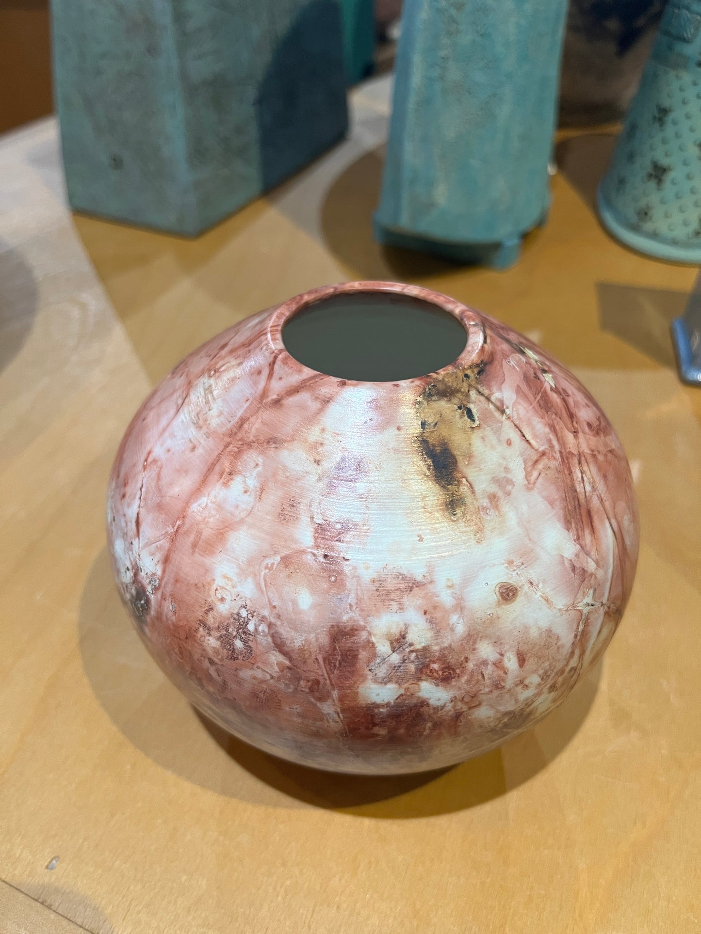 Small Salmon Saggar Vase by Tim Scull