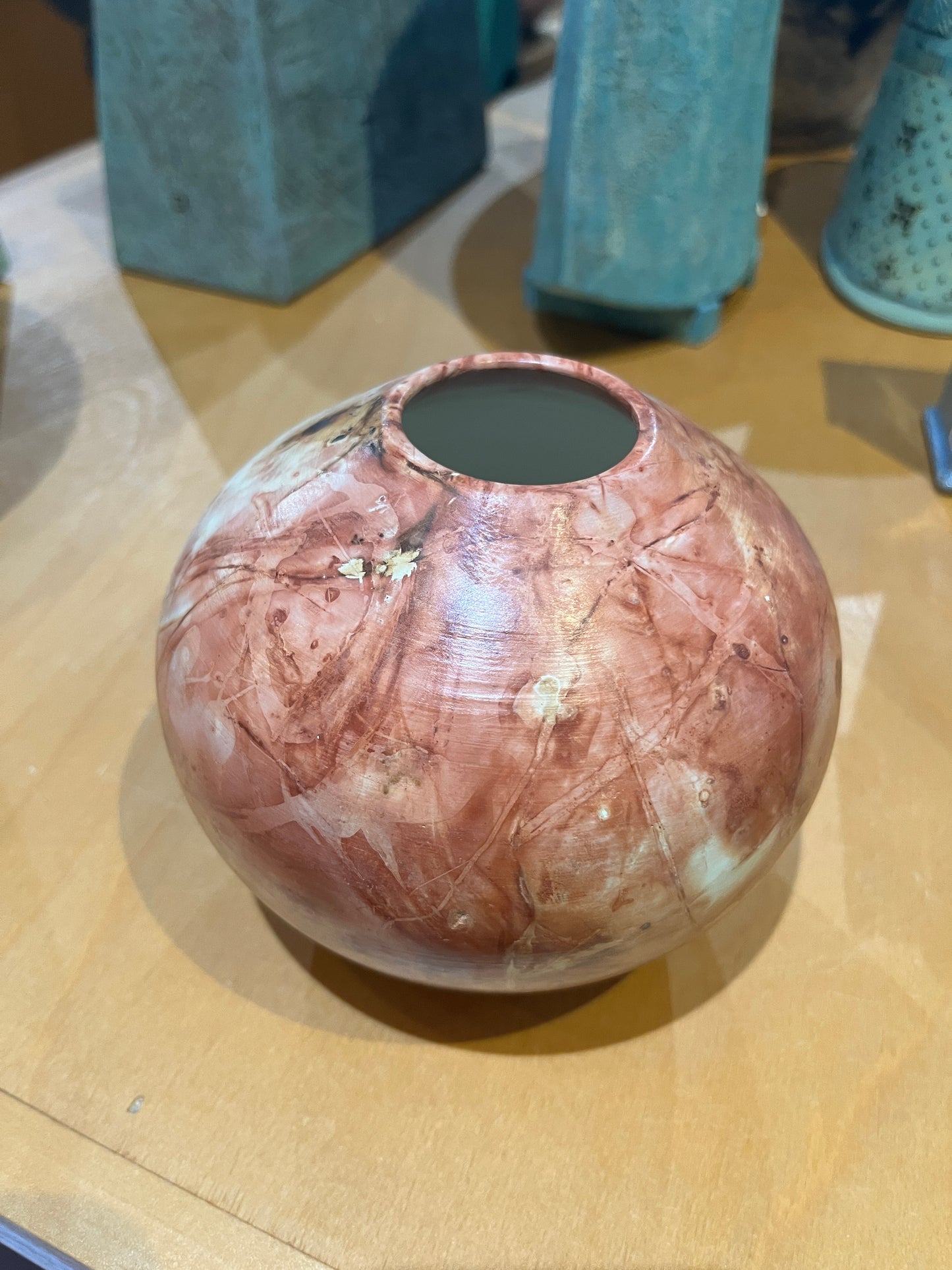 Small Salmon Saggar Vase by Tim Scull