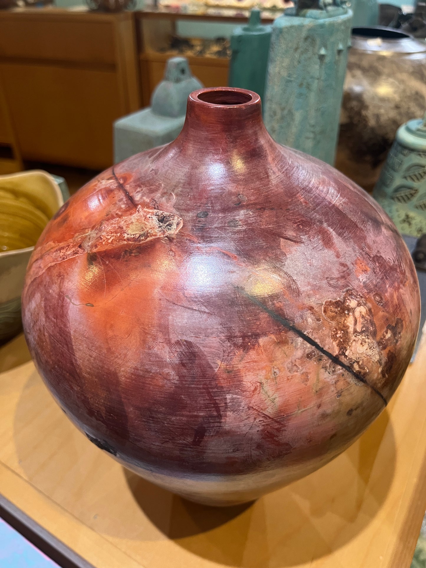 Large-Medium Salmon Saggar Vase by Tim Scull
