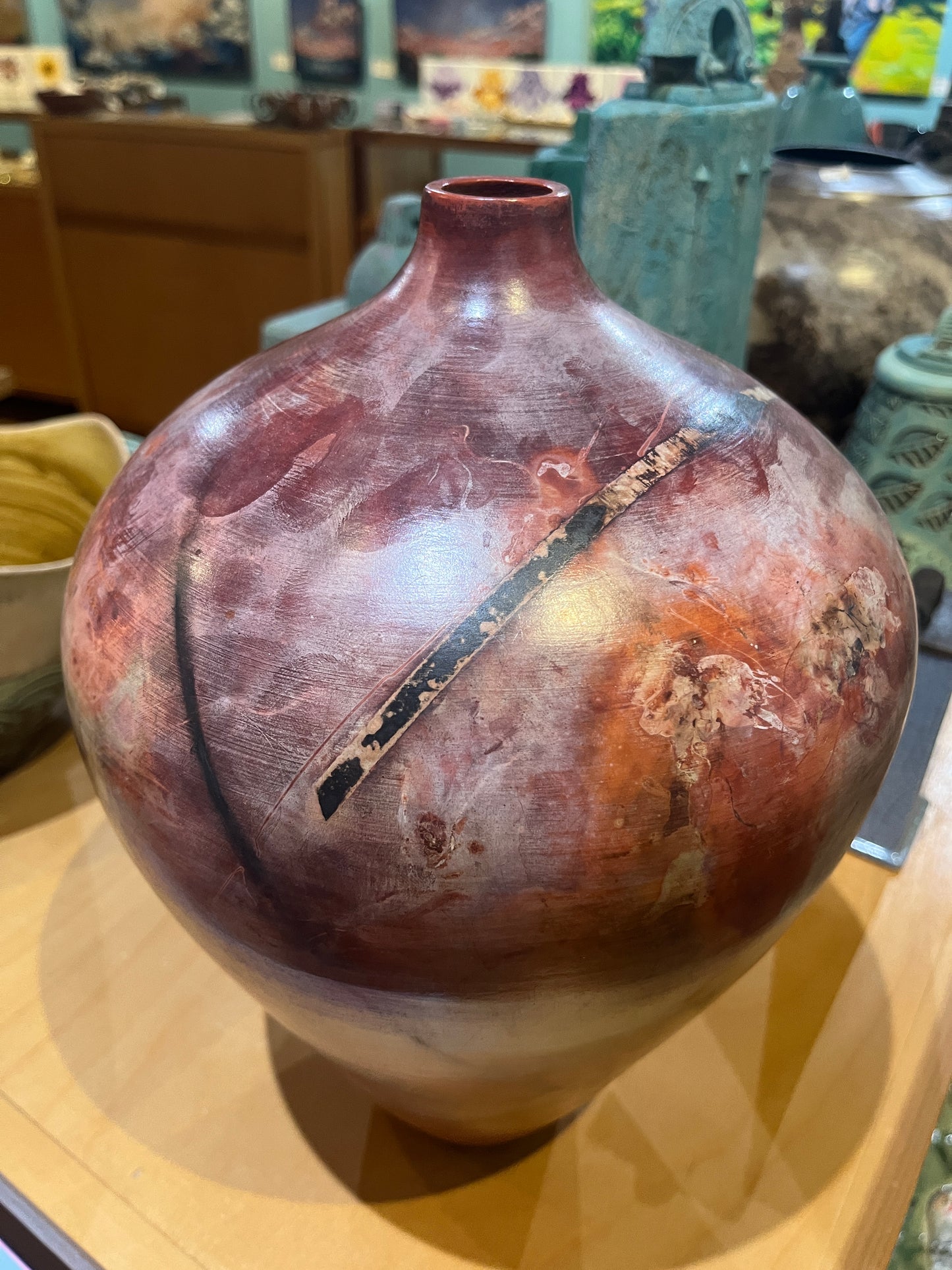 Large-Medium Salmon Saggar Vase by Tim Scull