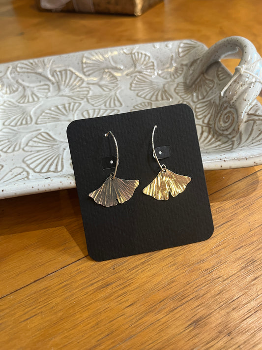 Large Sterling Ginkgo Earrings by Meg Tang