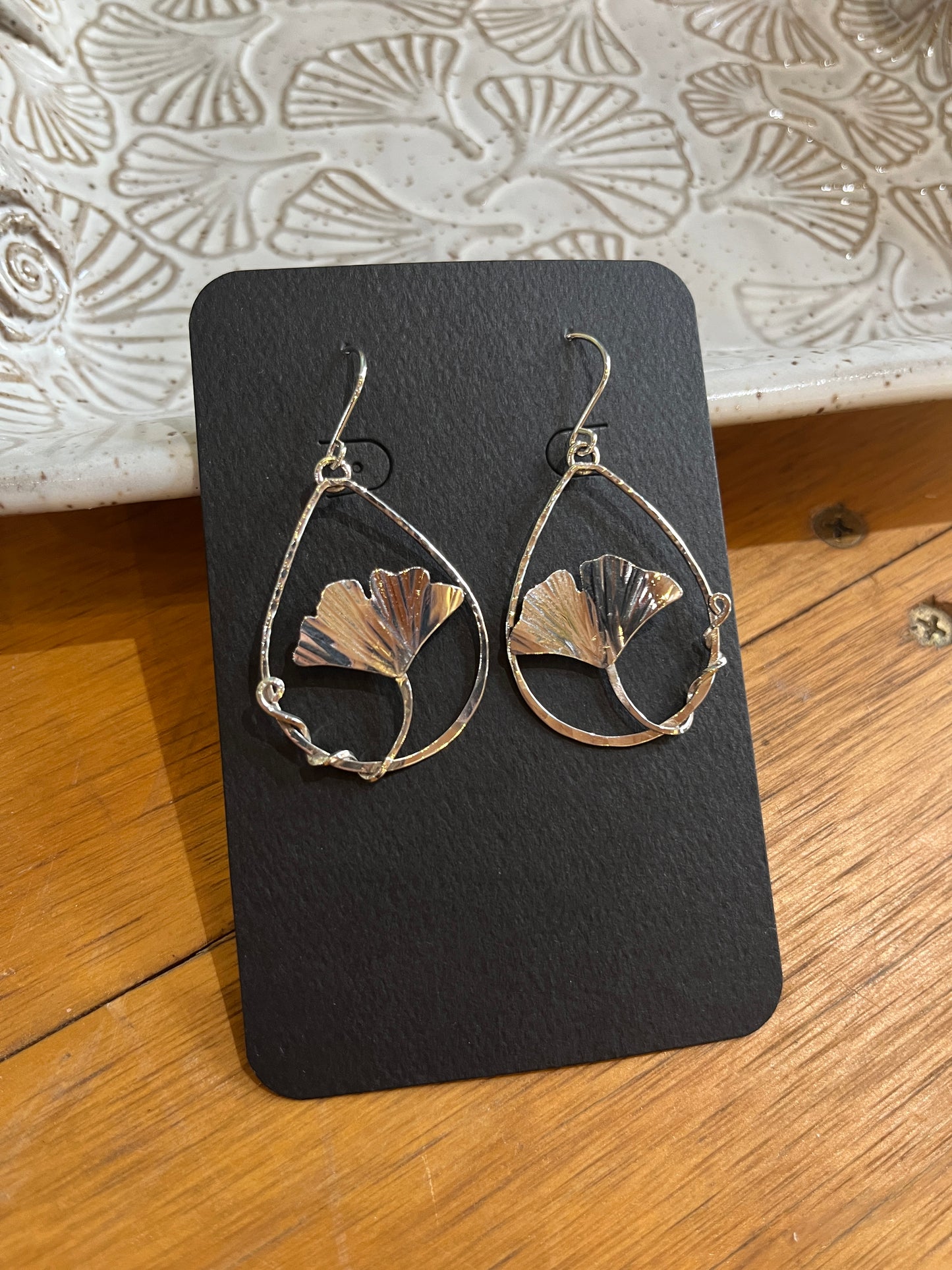 Large Sterling Ginkgo Stem Drop Earrings by Meg Tang