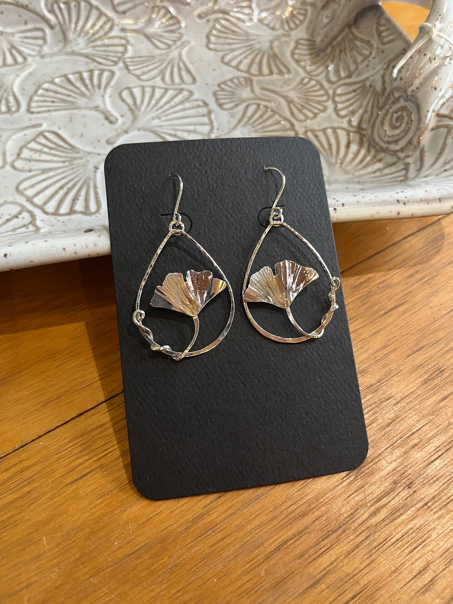 Large Sterling Ginkgo Stem Drop Earrings by Meg Tang