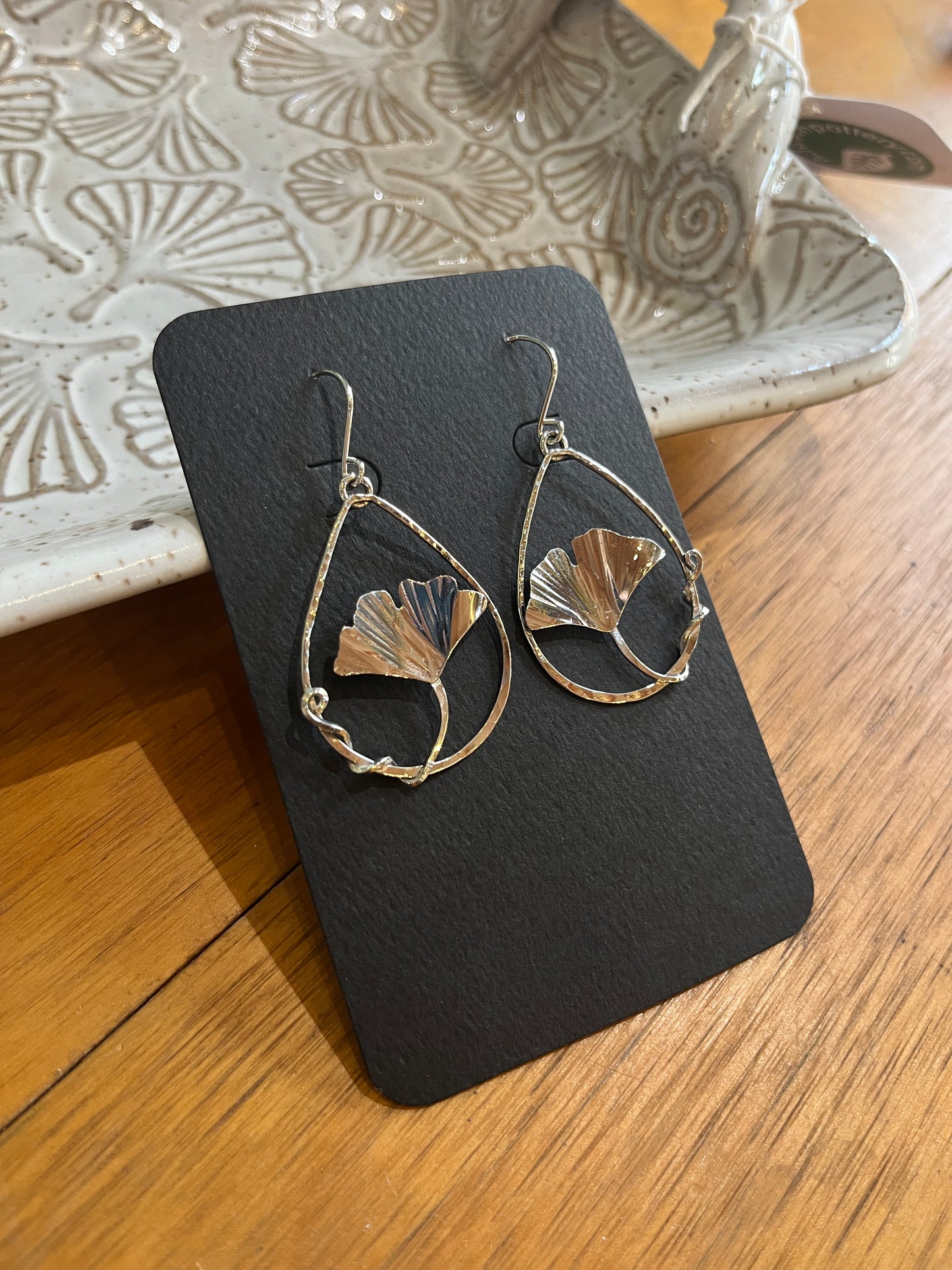 Large Sterling Ginkgo Stem Drop Earrings by Meg Tang