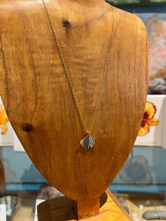 Gold Fill Ginkgo pendant by Meg Tang