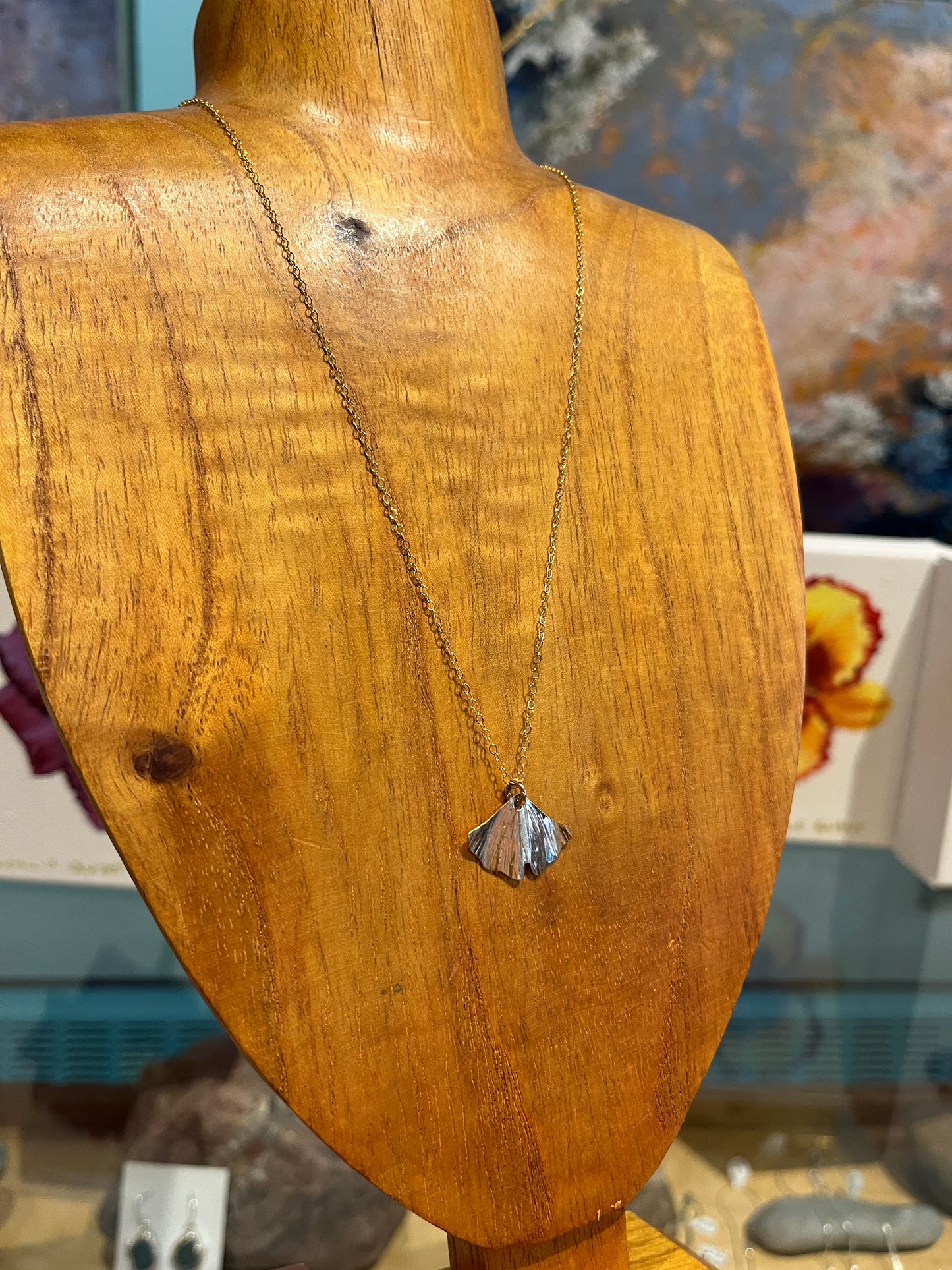 Gold Fill Ginkgo pendant by Meg Tang